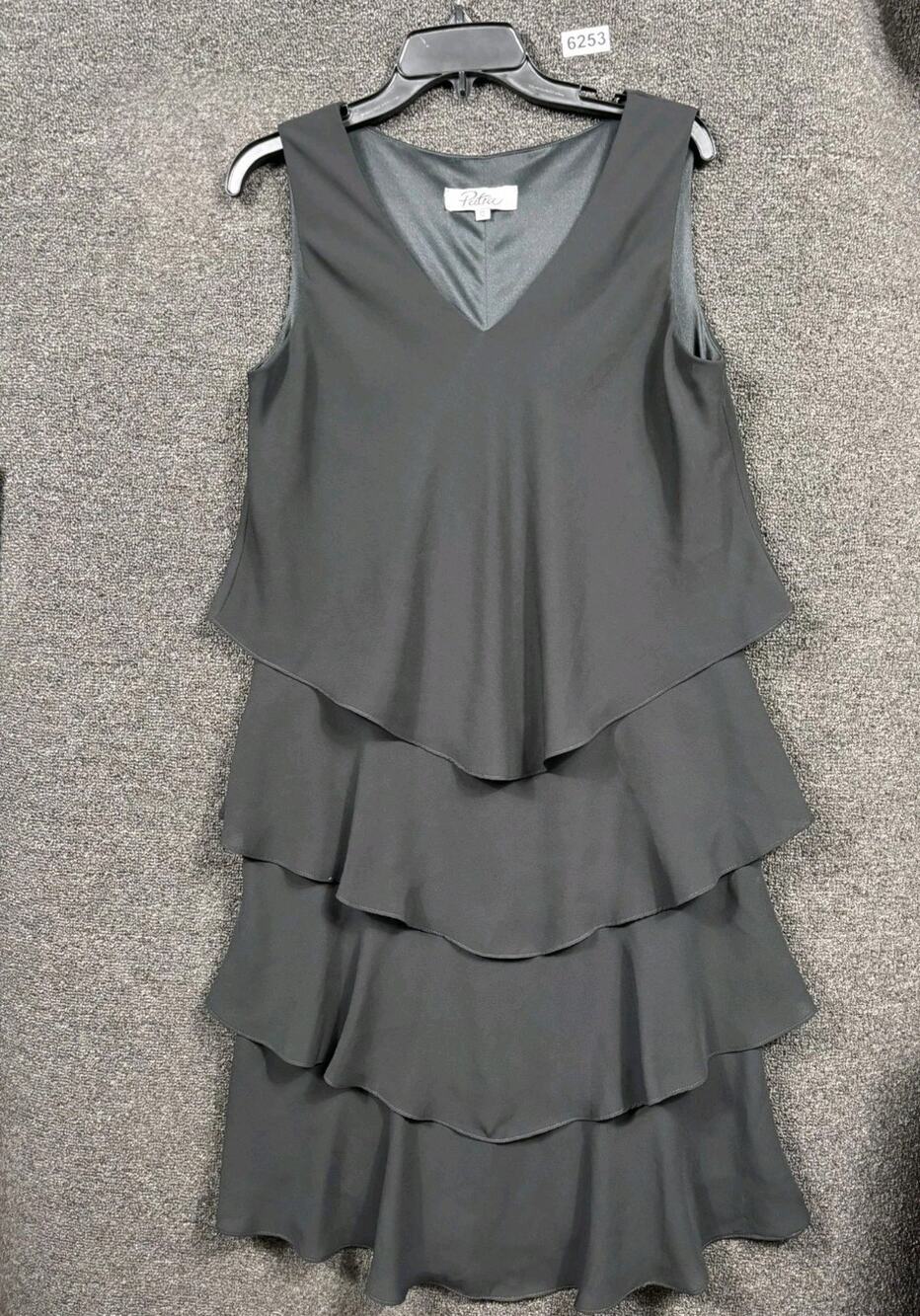 Vintage Patra Ruffle Sheath Dress Womens Sz 10 Black V-Neck Sleeveless USA Made